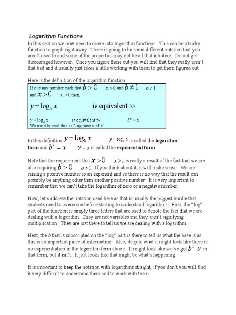 Logarithm Functions | PDF