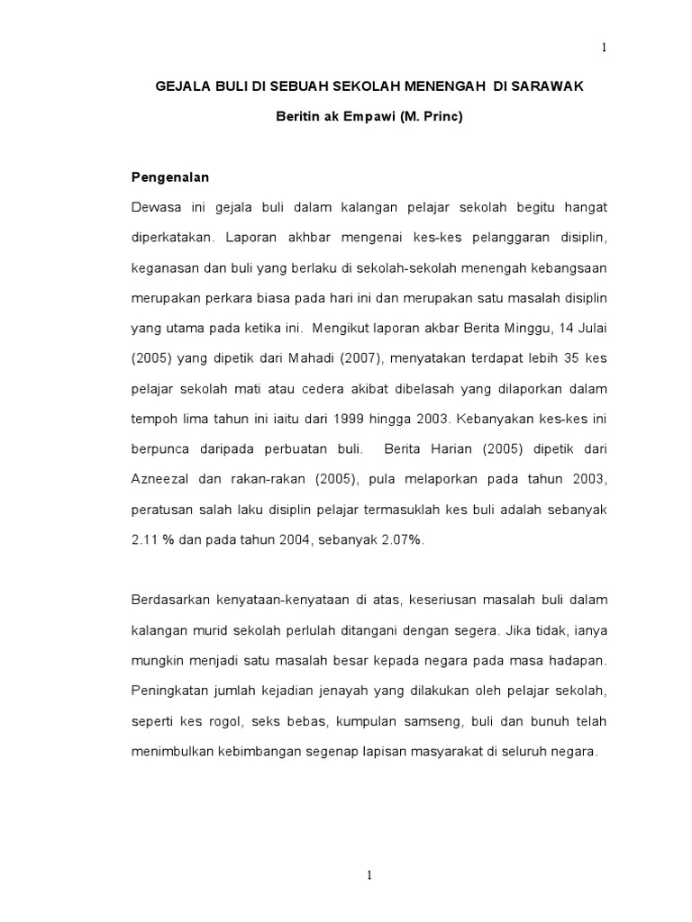 1 Gejala Buli Di Sebuah Sekolah Menengah Pdf