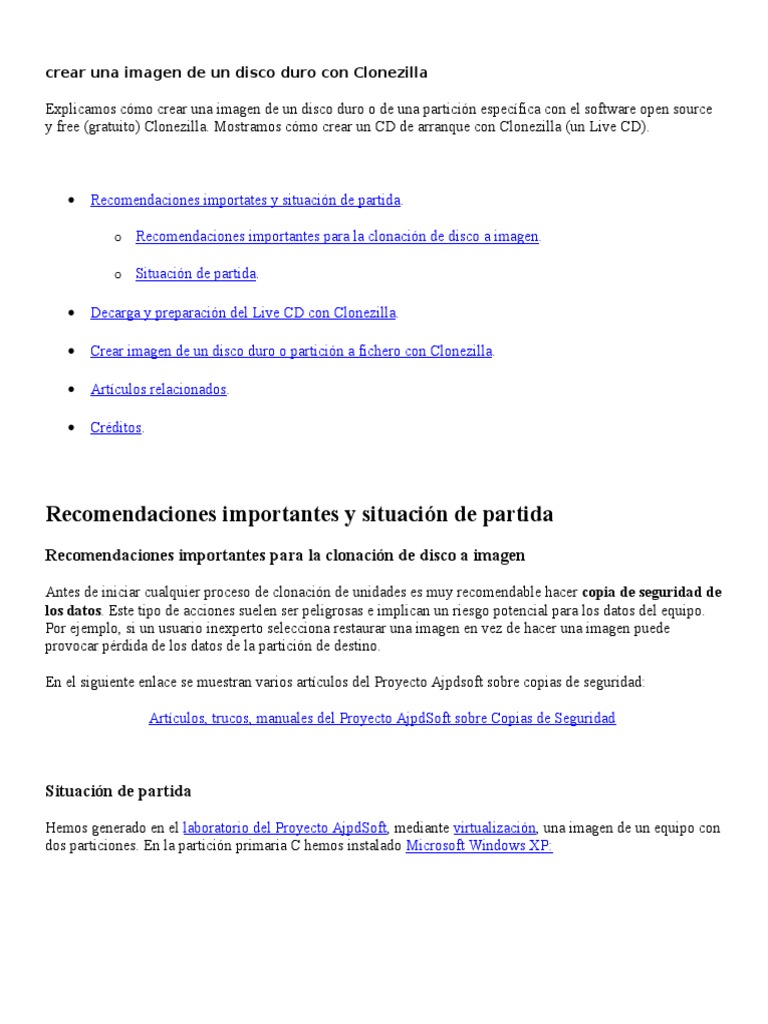 Crear imagen de disco con Clonezilla | PDF | Memoria USB | Apoyo