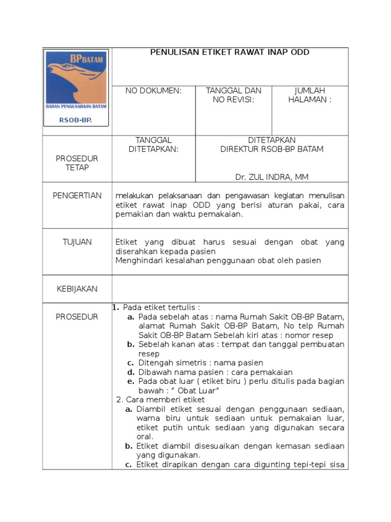Penulisan Etiket Rawat Inap Odd