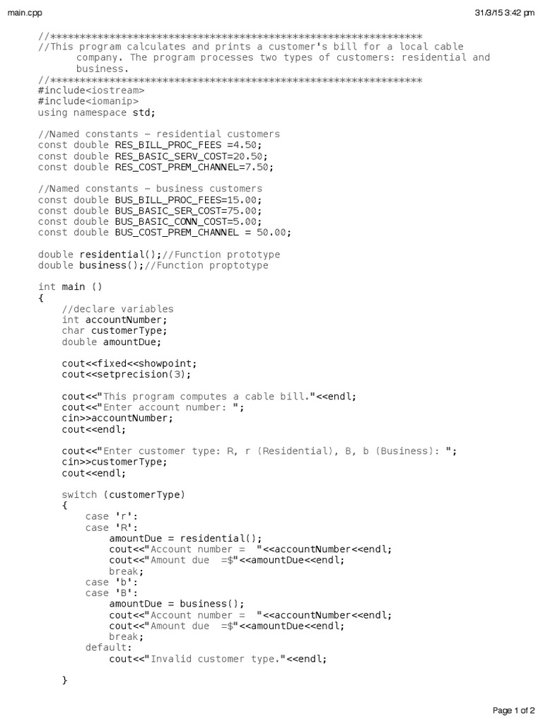 Cable Billing | PDF | Object Oriented Programming | Programming Paradigms