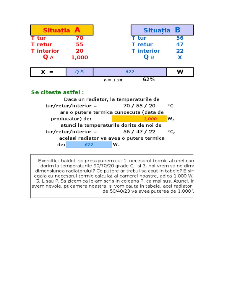 Calculator de Putere Radiator Pt. Diferite Temp. Tur-retur-Interior | PDF