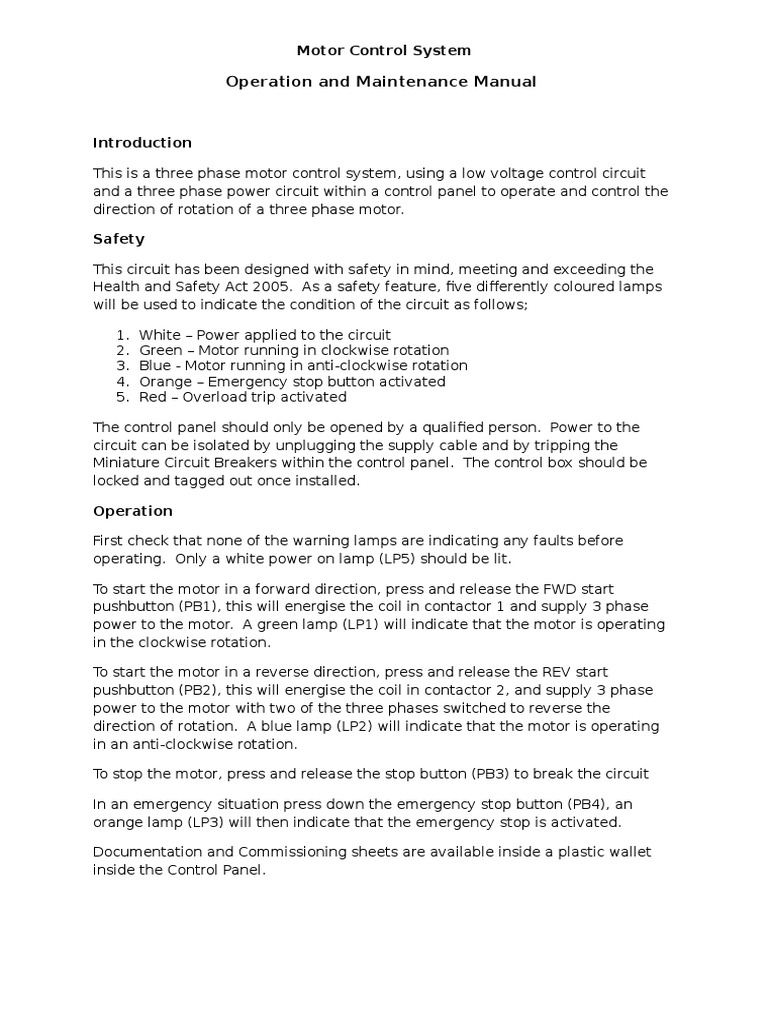 Operation and Maintenance Manual Forward Reverse Motor Control PDF