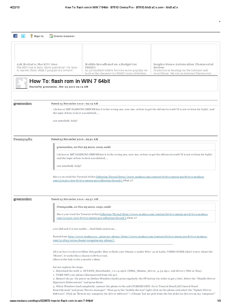 How To - Flash Rom in WIN 7 64bit - B7610 Omnia Pro - B7610.MoDaCo ...