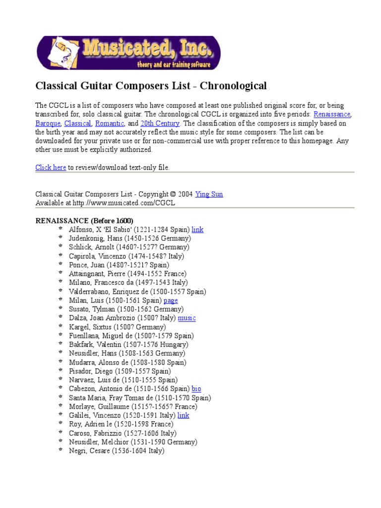 Classical Guitar Composers List | PDF | Art