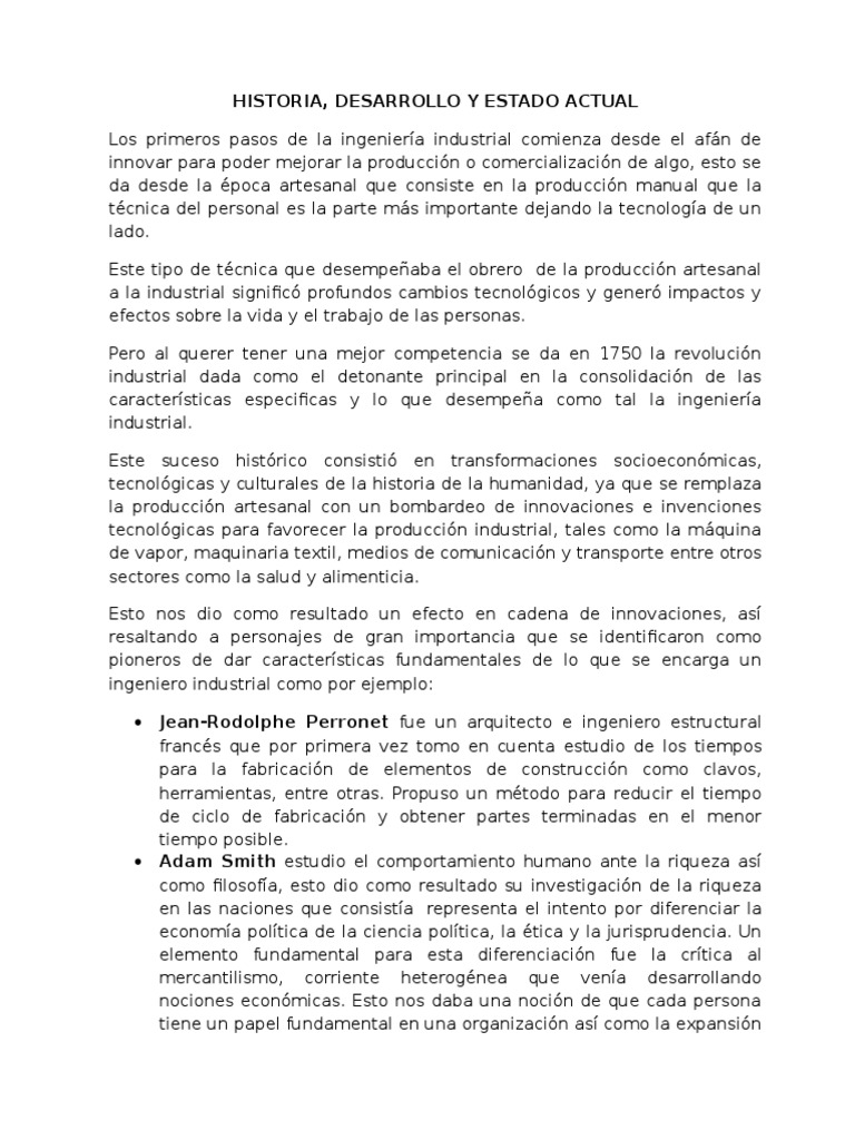 Historia, Desarrollo y Estado Actual de La Ingeniería