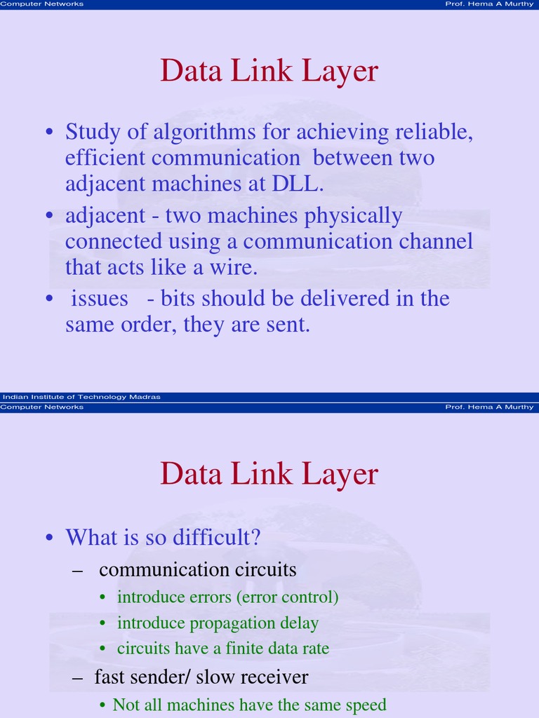Data Link Layer Computer Networks Prof. Hema A Murthy PDF Computer