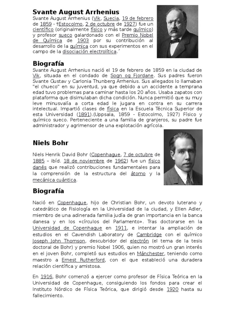 Svante August Arrhenius | PDF | Niels Bohr | Química