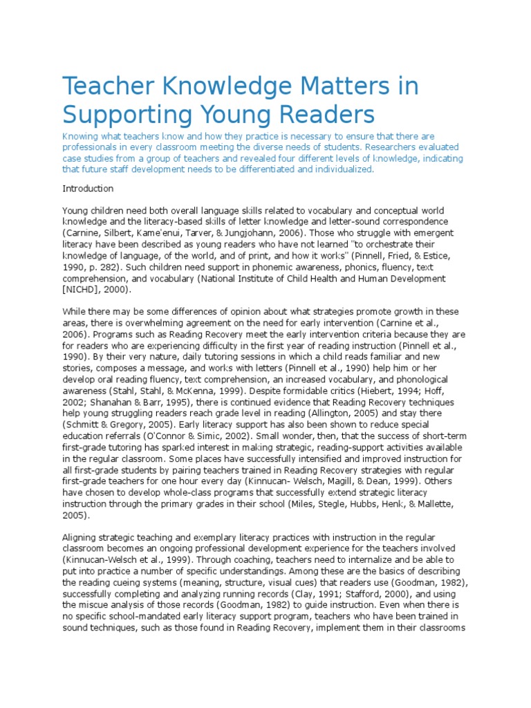 Teacher Knowledge in Literacy Support | PDF | Reading (Process) | Teachers
