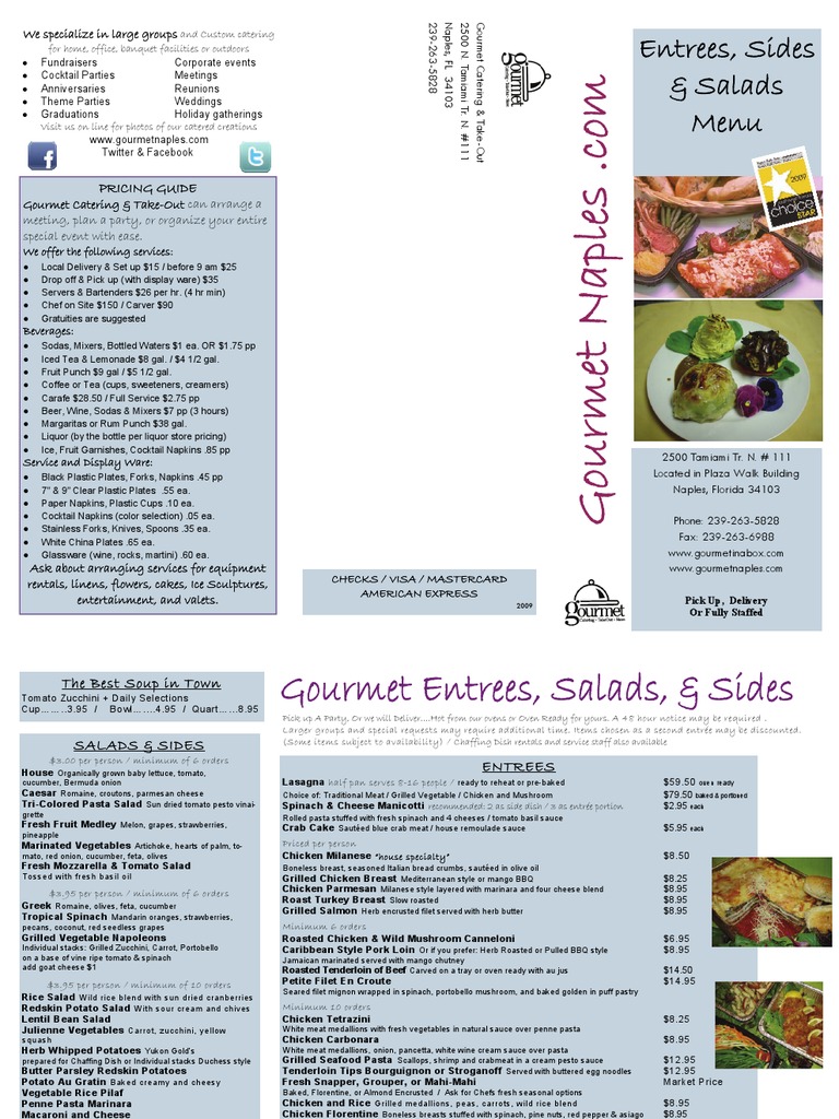 Gourmet Catering Menu Entree, Salad, Side PDF Salad Pasta