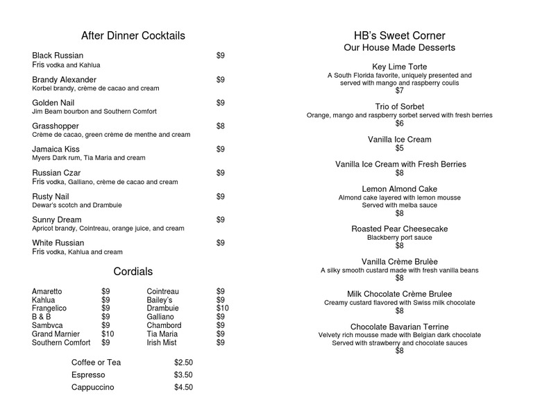 After Dinner Cocktail and Dessert Menu | PDF | Chocolate | Cream
