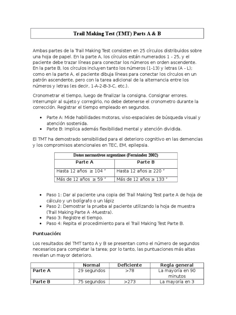 Test de Trazo TMT | Descargar gratis PDF | Cognición | Neurociencia