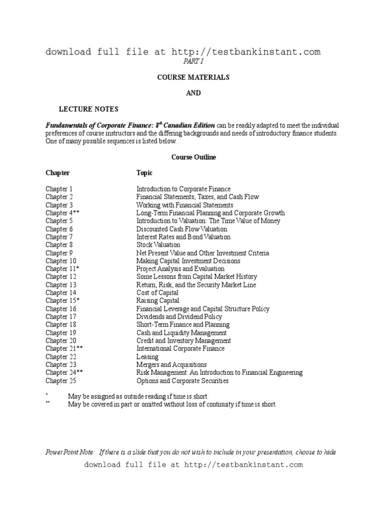 Fundamentals Of Corporate Finance 11th Edition Solutions Manual Pdf