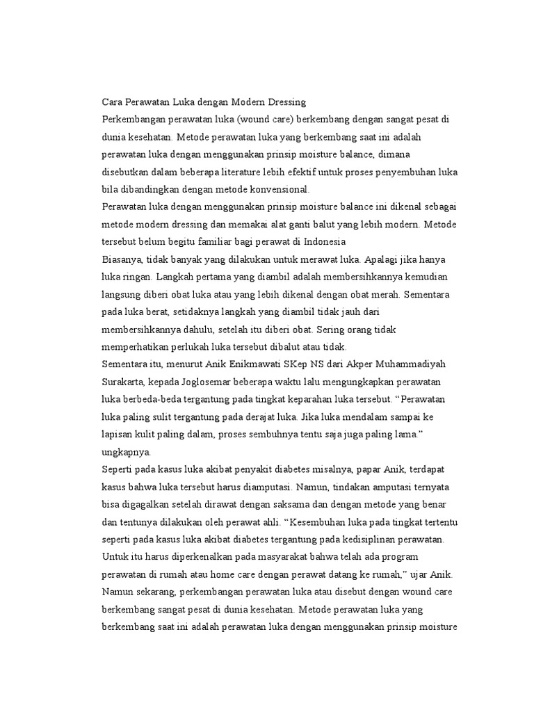 Cara Perawatan Luka Dengan Modern Dressing