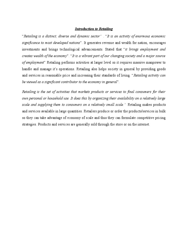 Introduction To Retailing | PDF