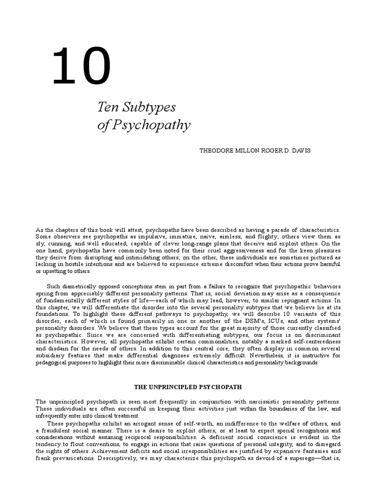 Millon's Ten Psychopathy Subtypes | PDF | Psychopathy | Personality ...