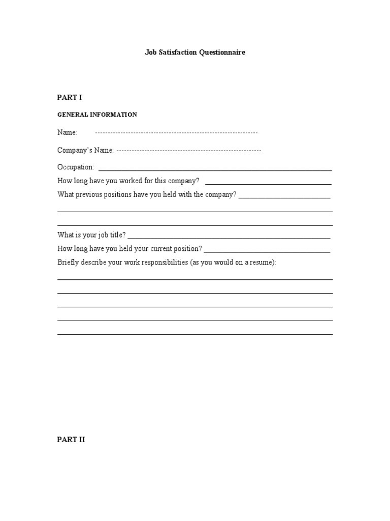 Job Satisfaction Questionnaire Template | PDF