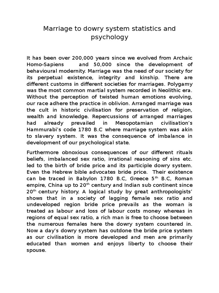 Dowry and Bride Price Marriage Social Conventions