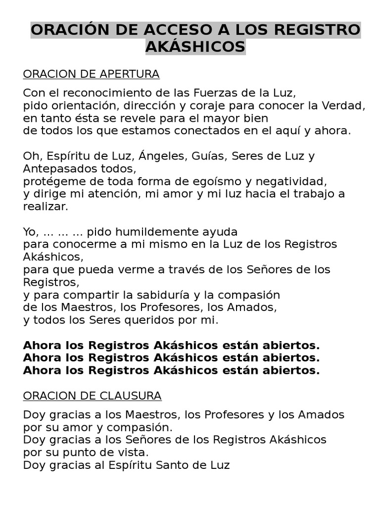 Oración de Acceso a Los Registro Akáshicos
