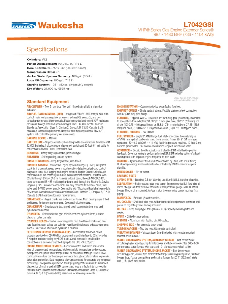 Waukesha L7042 GSI Spécifications PDF Engines Turbocharger