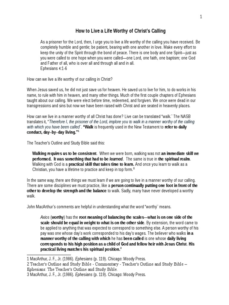 Living Worthy of Your Calling in Christ | PDF | Baptism | Epistle To ...