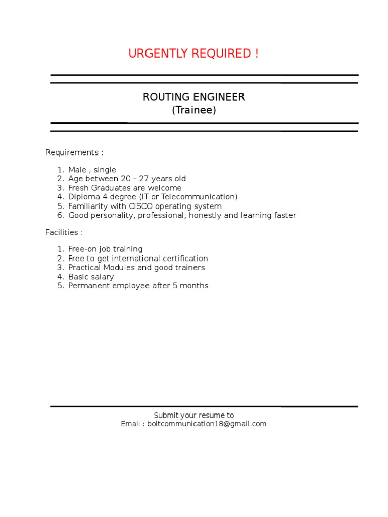 Trainee Routing Engineer Job Opening | PDF | Computers | Technology ...