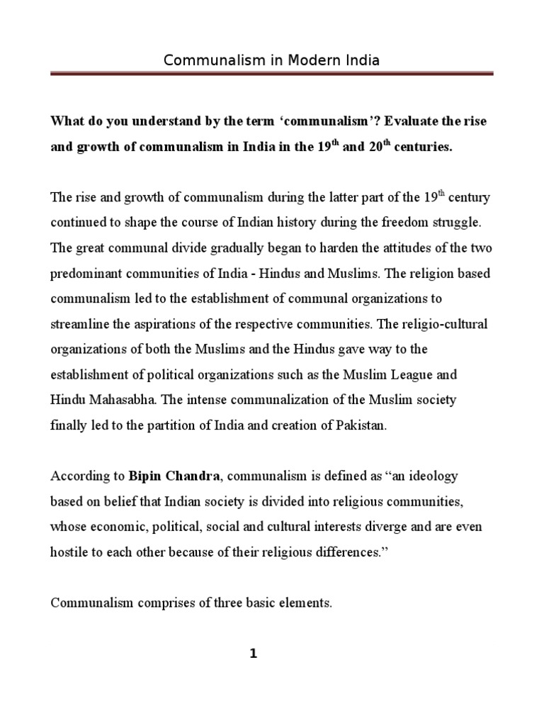 Communalism In Modern India All India Muslim League Partition Of India