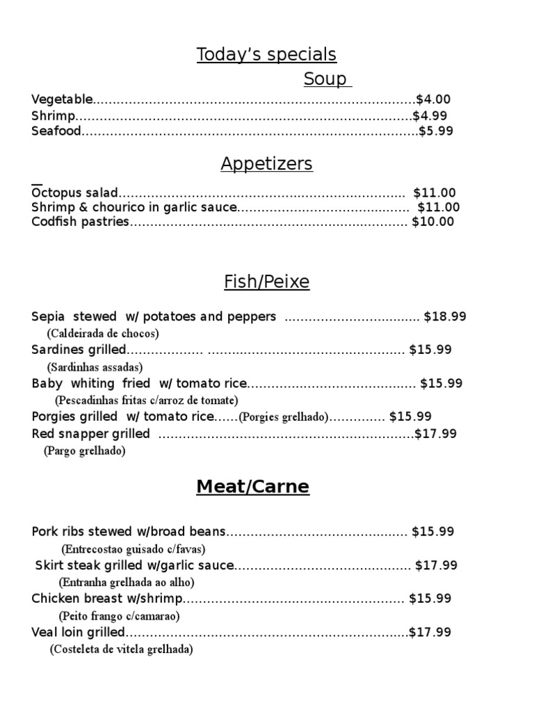 Today's Specials Soup: Meat/Carne | PDF | Cooking, Food & Wine | Home ...