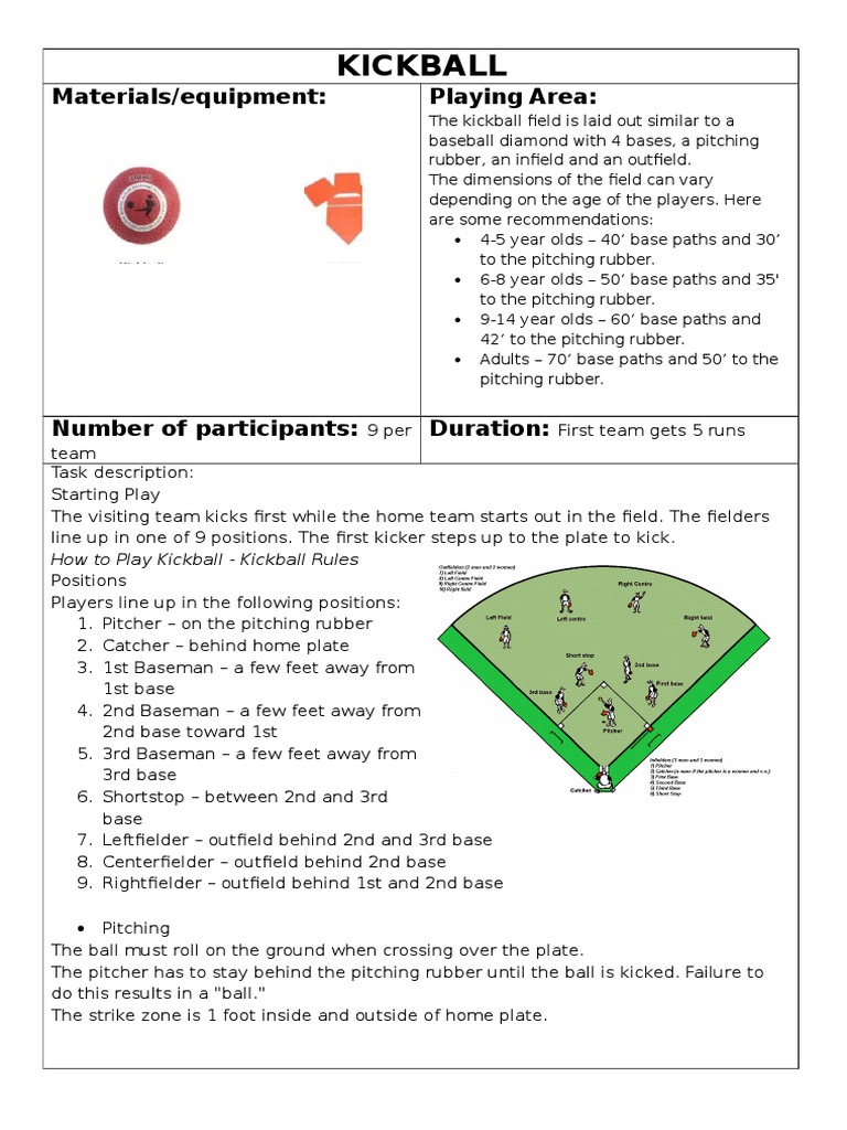 Kickball PDF Baseball Field Ball And Bat Games