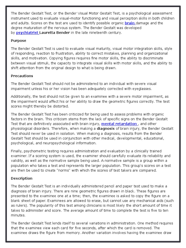 The Bender Gestalt Test | PDF | Mental Health | Psychiatry