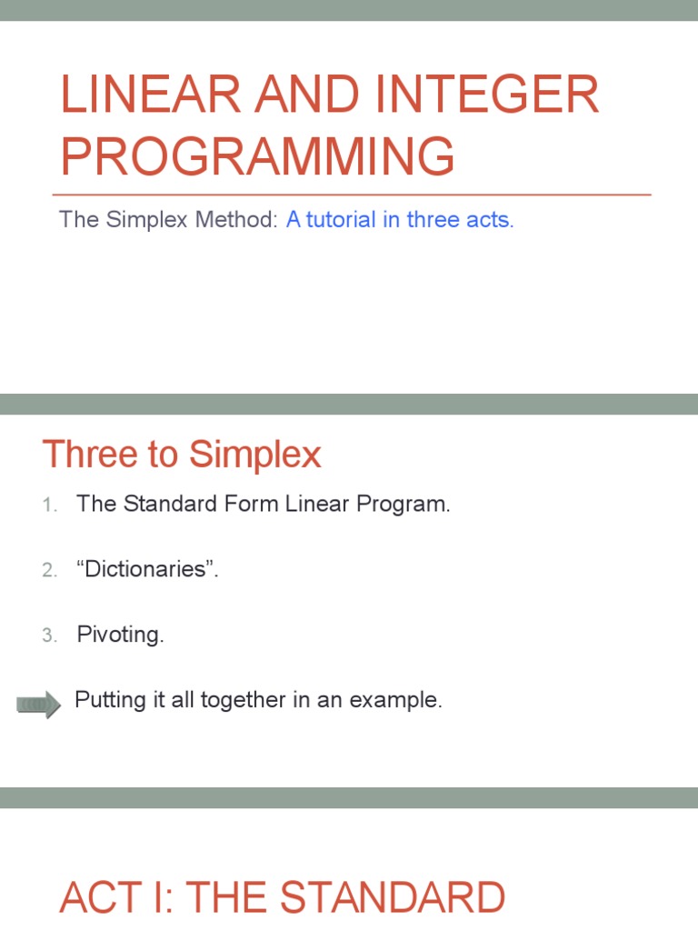 Simplex Method and Standard Form LP | PDF | Linear Programming ...