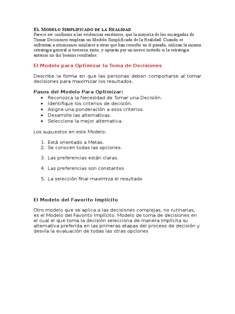 El Modelo para Optimizar La Toma de Decisiones | PDF | Toma de ...