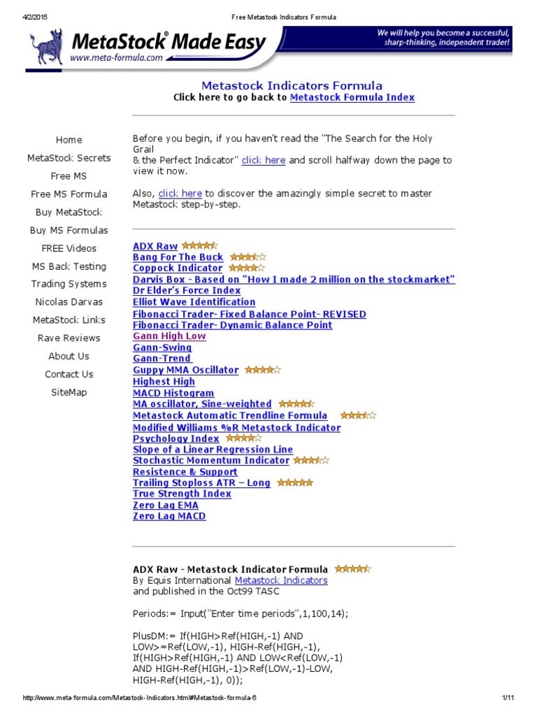 Free Metastock Indicators Formula PDF | PDF | Technical Analysis ...