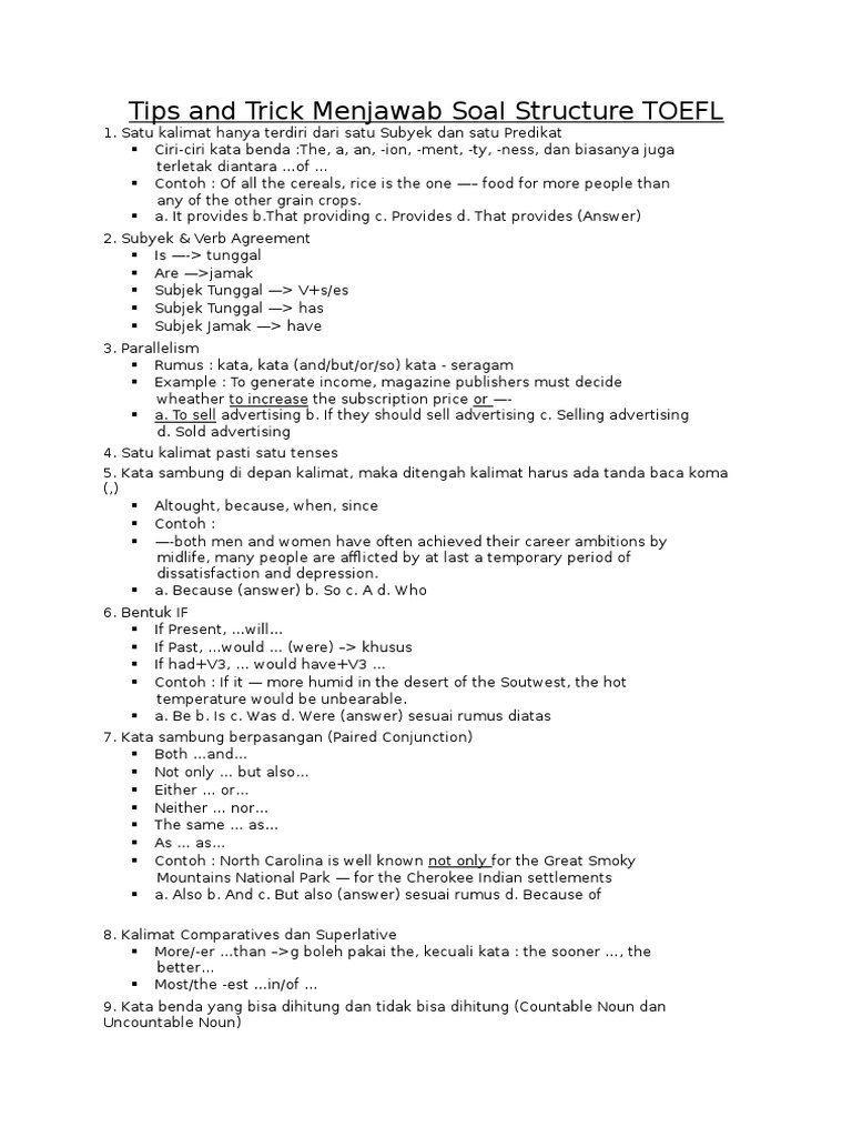 TOEFL Structure Tips & Tricks | PDF | Foreign Language Studies