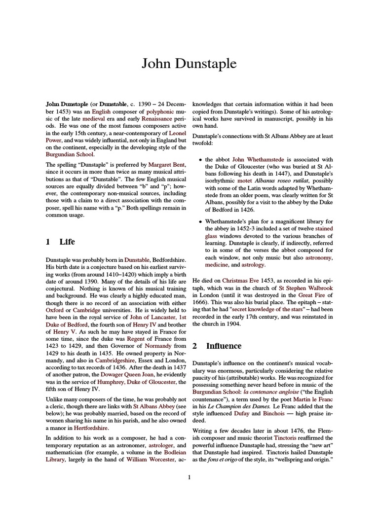 John Dunstaple | PDF | Classical Music | Musicology