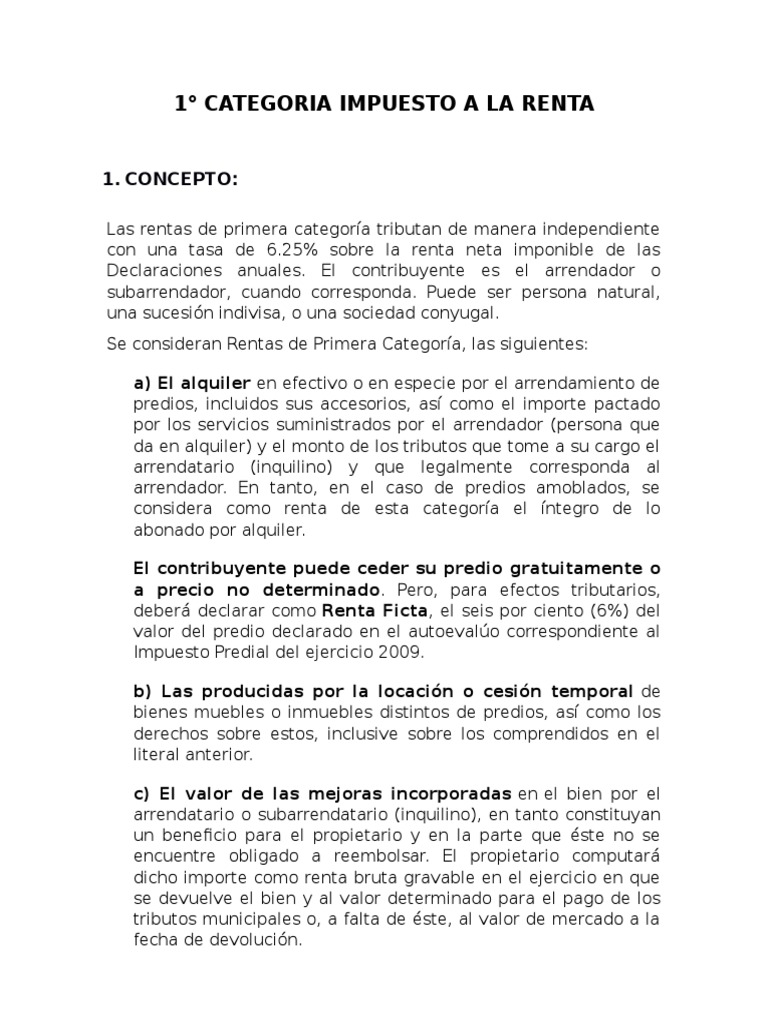 Impuesto A La Renta 1 | PDF | Alquiler | Impuestos
