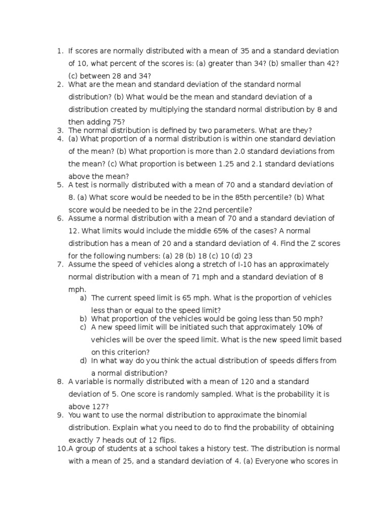 Normal Distribution Questions Ex Normal Distribution Standard Deviation