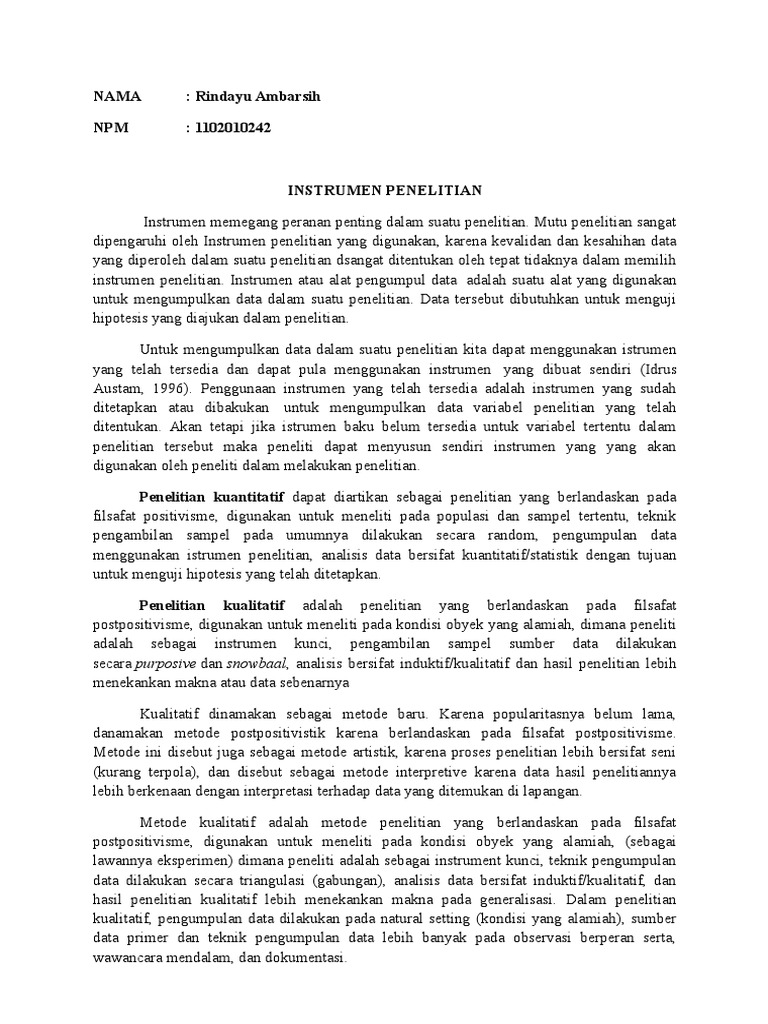 Instrumen Kajian Analisis Data