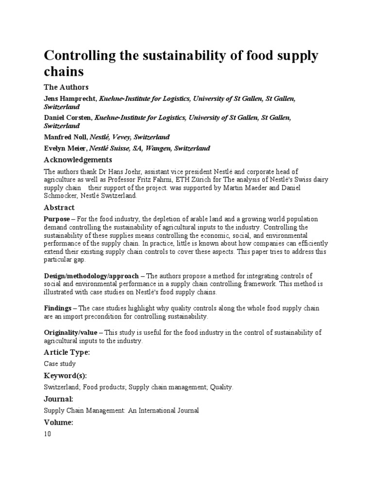 Controlling The Sustainability of Food Supply Chains-N8 | PDF | Supply ...