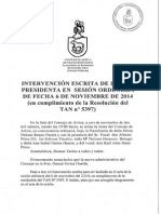 Intervención Escrita, Leída y Aportada Por La Sra. Presidenta de La Sesión Ordinaria 06/11/2014.