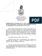 INTERVENCIÓN ESCRITA, LEÍDA Y APORTADA POR LA SRA. PRESIDENTA DE LA SESIÓN ORDINARIA 04/12/2014