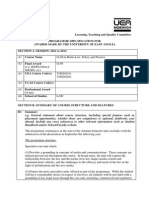 Learning, Teaching and Quality Committee Programme Specification For Awards Made by The University of East Anglia SECTION A: SESSION: 2011 To 2012