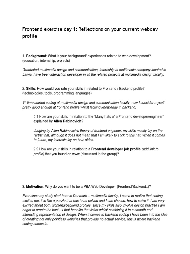 Frontend Developer Reflection Exercise | PDF