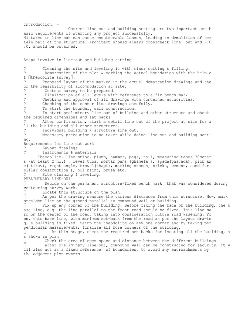 Line Out Building Setting | PDF | Surveying | Civil Engineering