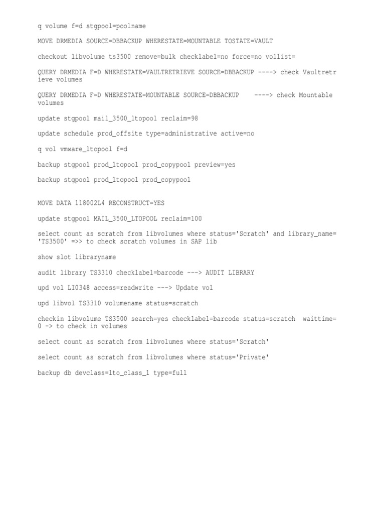 TSM Storage Pool and Volume Management | PDF