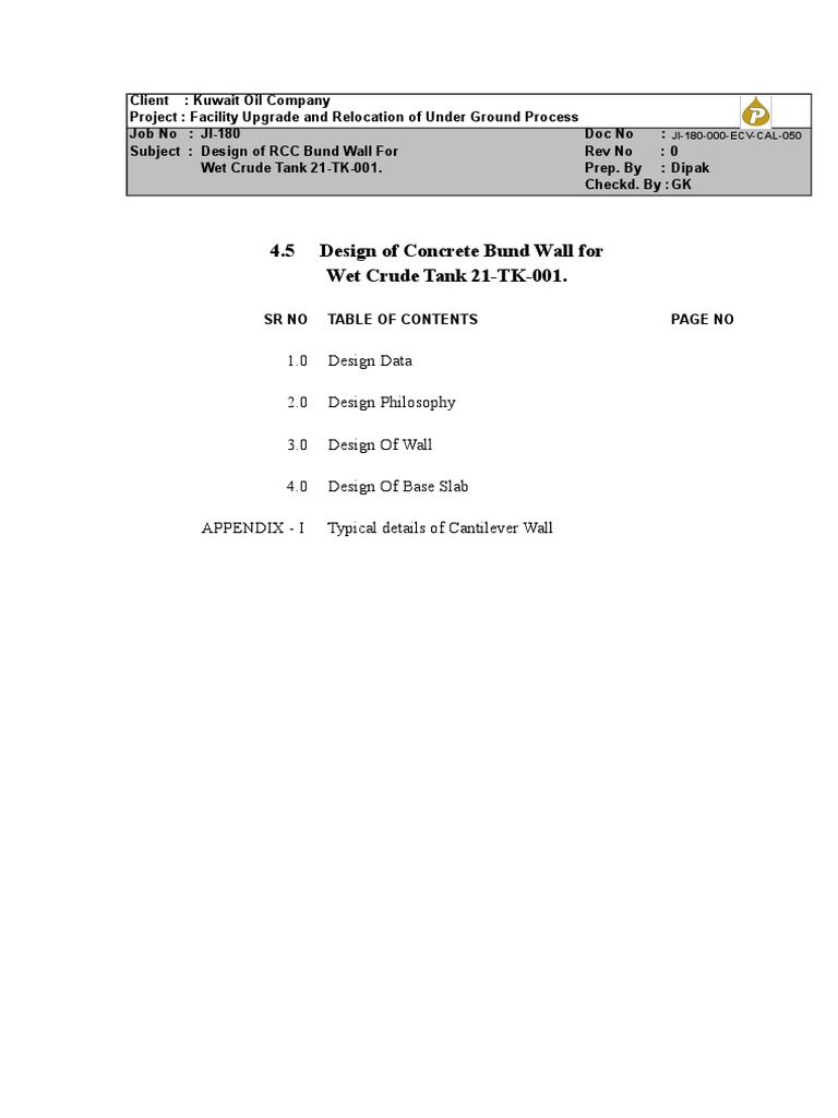 RCC Bund Wall Design for Wet Tank | PDF | Concrete | Civil Engineering