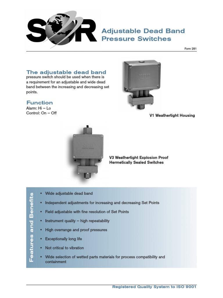 Sor Adjustable Dead Band Pressure Switch | PDF | Switch | Industries