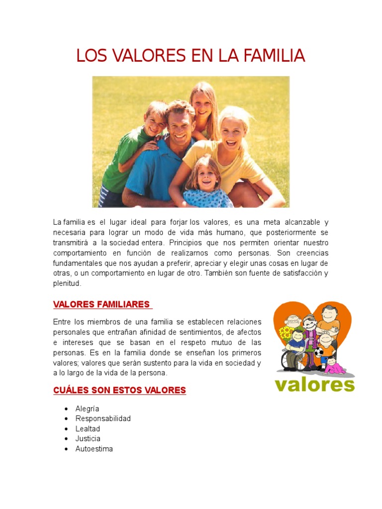Valores Fundamentales en la Familia | PDF | Familia | Autoestima