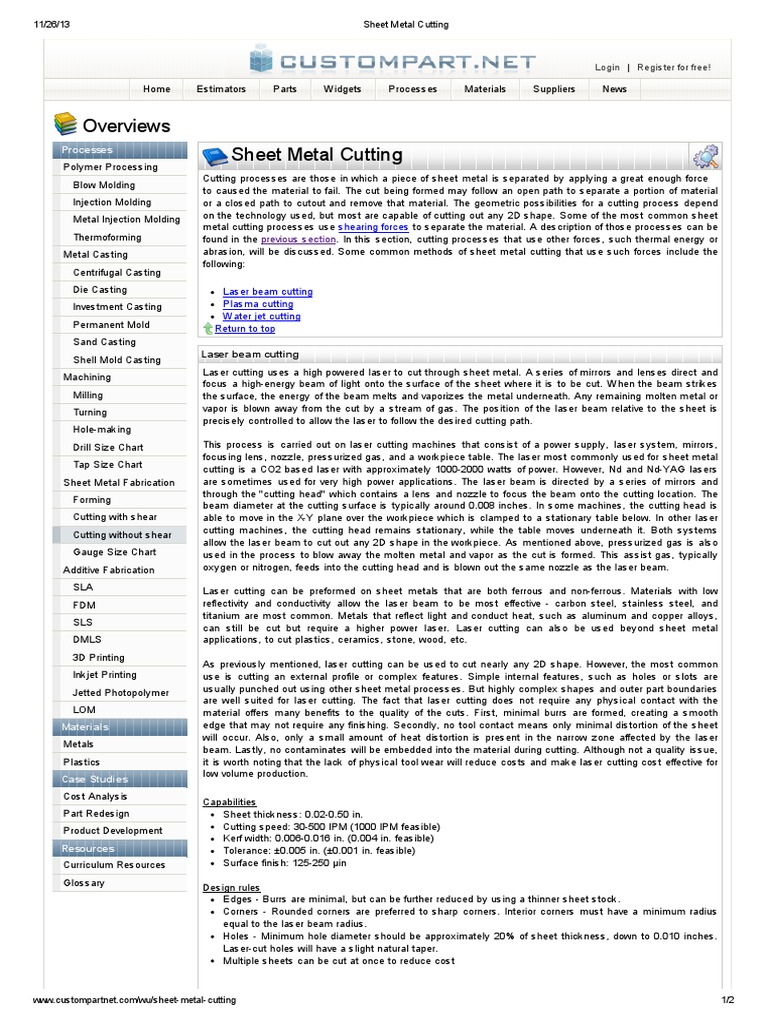 Sheet Metal Cutting PDF | PDF | Sheet Metal | Plasma (Physics)
