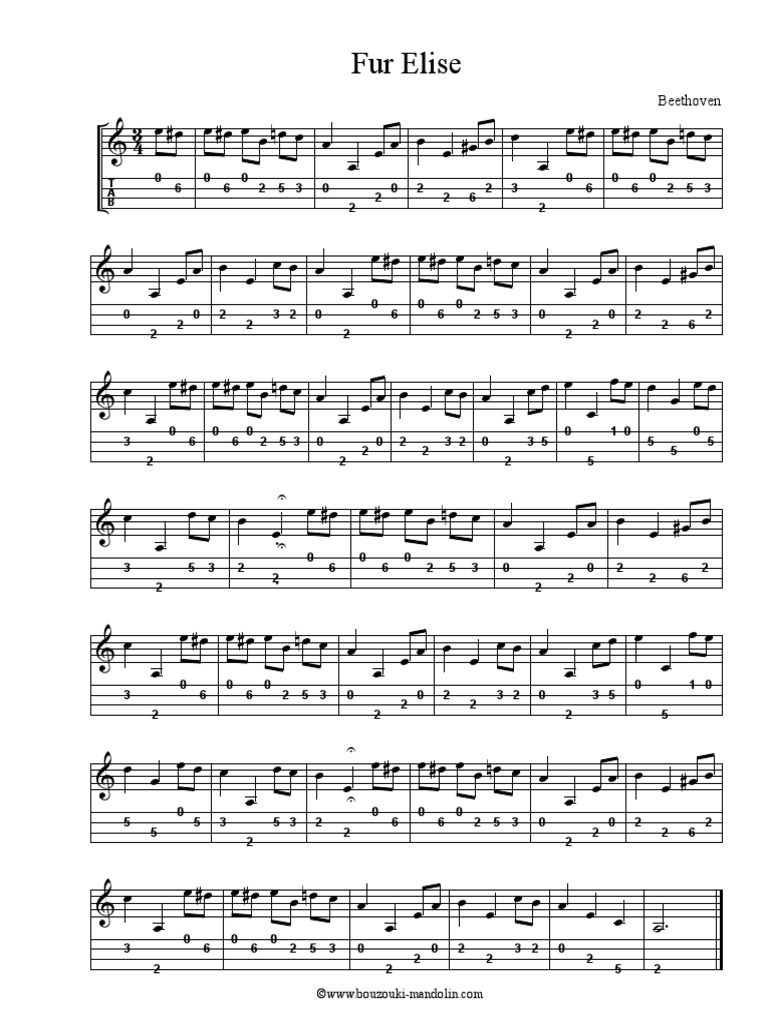 Fur Elise Mandolin Solo Tab PDF